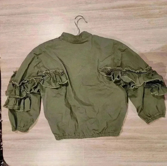 Nordstrom Stem Girls Jacket With Ruffle Sleeve Size 6 Olive - Picture 2 of 5